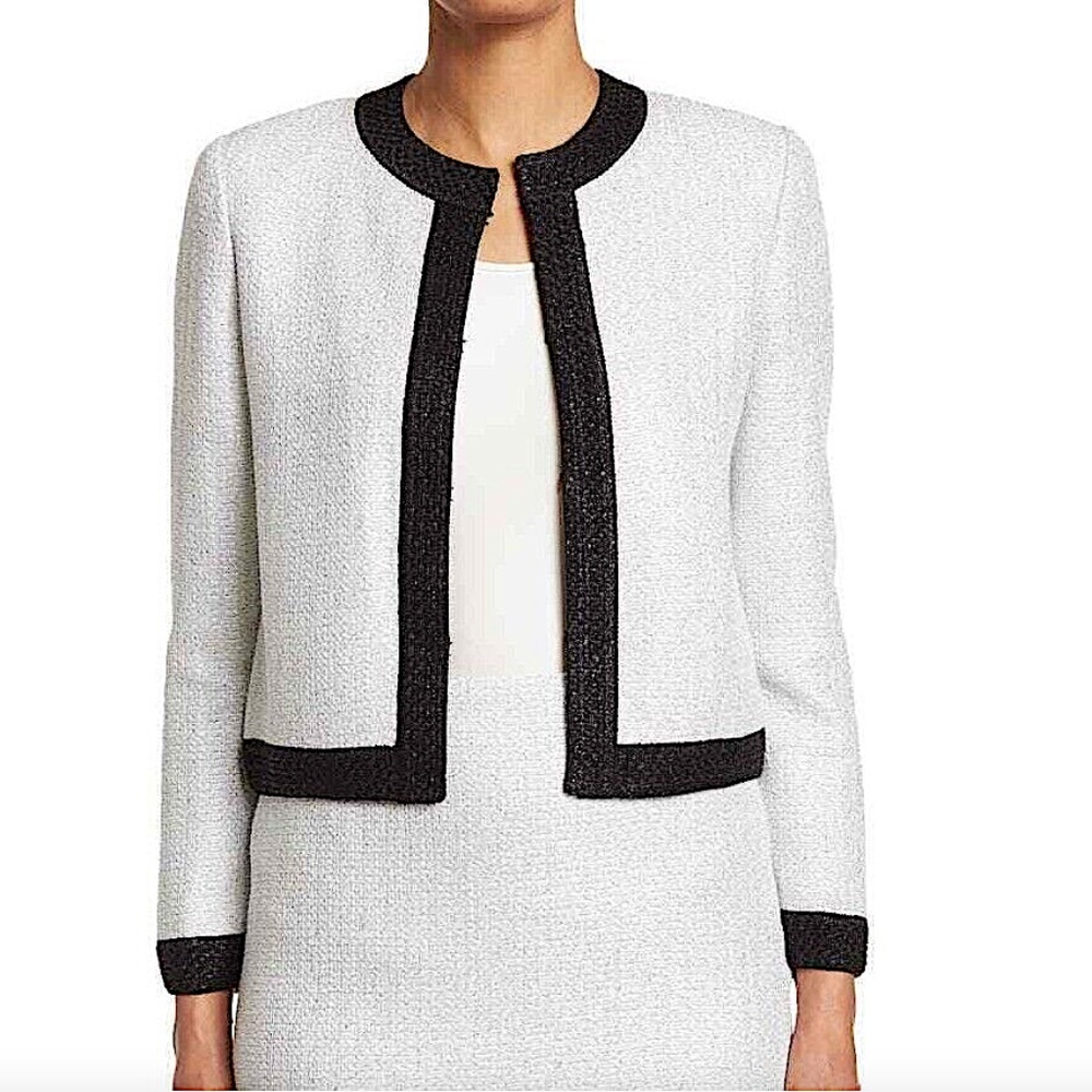 St. John Collection 4 All-over Sequin Tweed Jacket White Silver Black